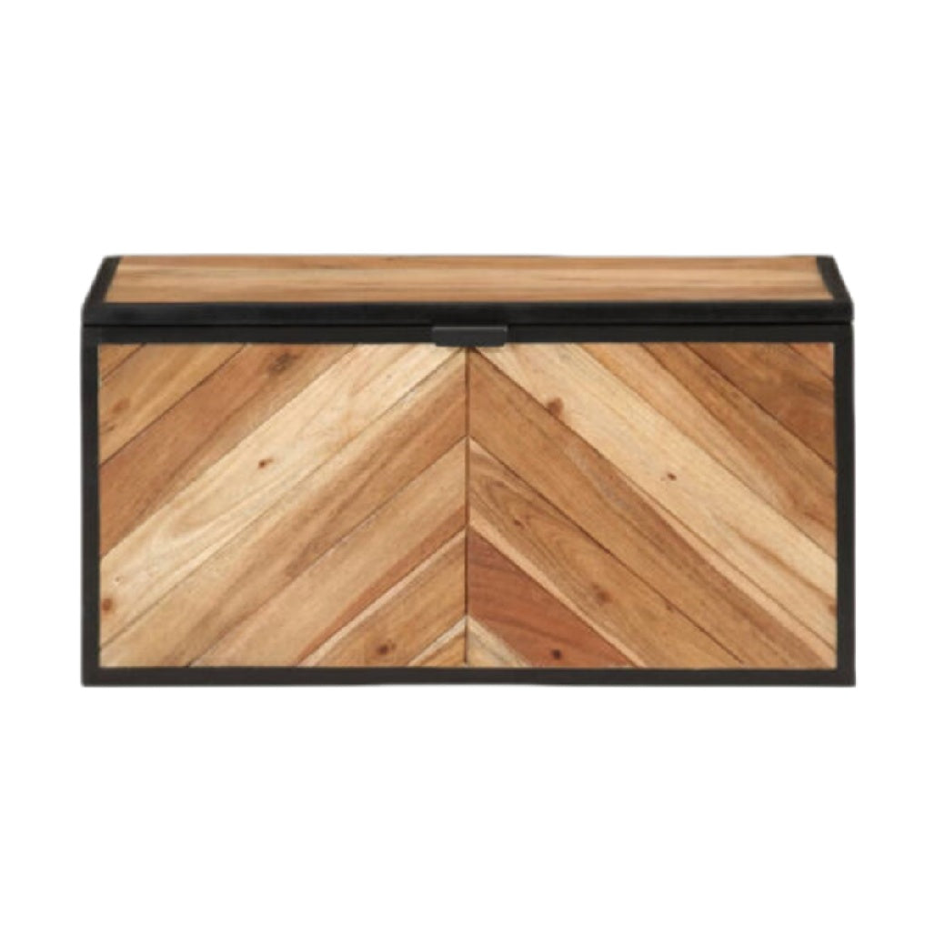 Coffre de rangement en bois avec finition en chevron - 90 x 45 x 40